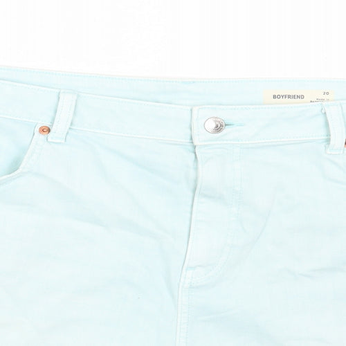 Marks and Spencer Womens Blue Cotton Boyfriend Shorts Size 20 Regular Button