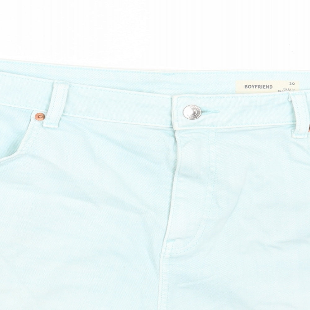 Marks and Spencer Womens Blue Cotton Boyfriend Shorts Size 20 Regular Button