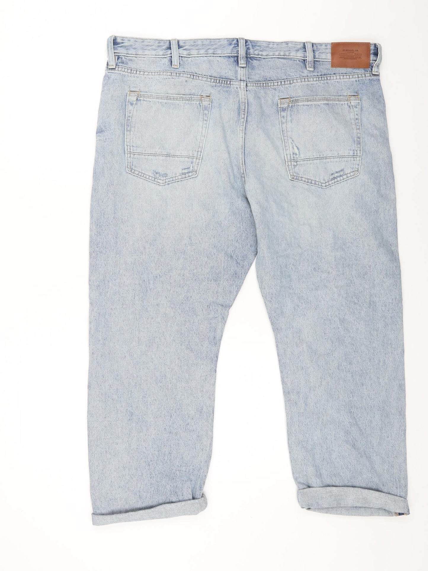 Marks and Spencer Mens Blue Cotton Straight Jeans Size 40 in L29 in Regular Button
