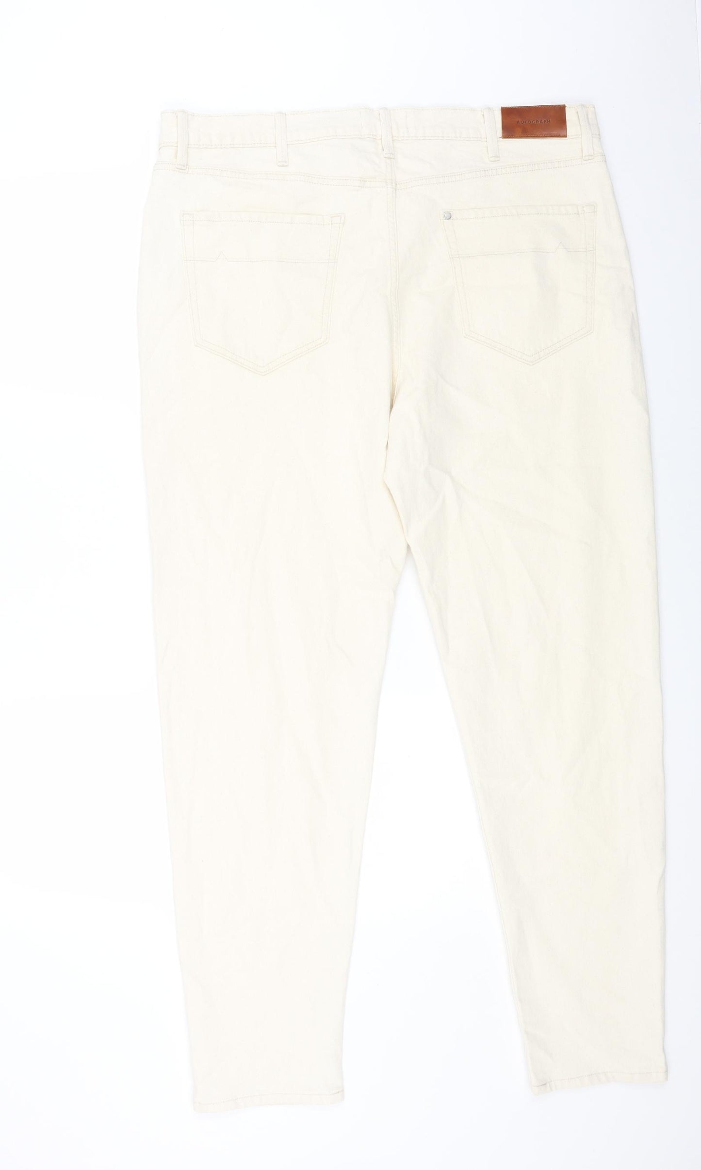 Marks and Spencer Mens Beige Cotton Tapered Jeans Size 40 in L35 in Regular Button
