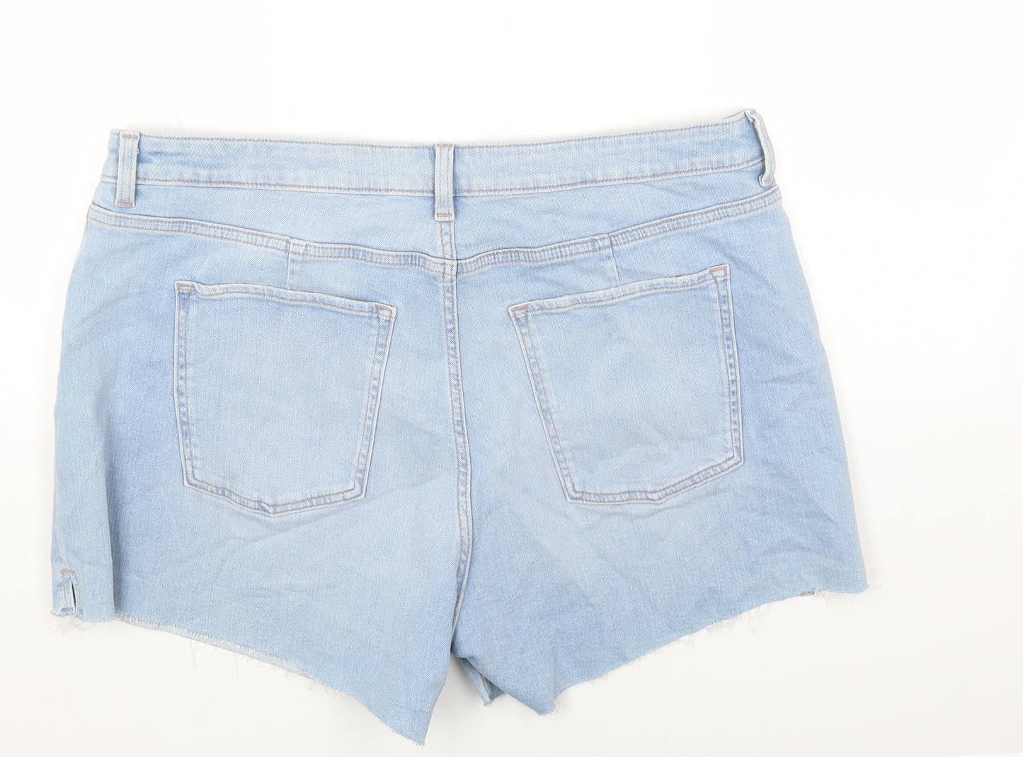 Marks and Spencer Womens Blue Cotton Cut-Off Shorts Size 20 Regular Button