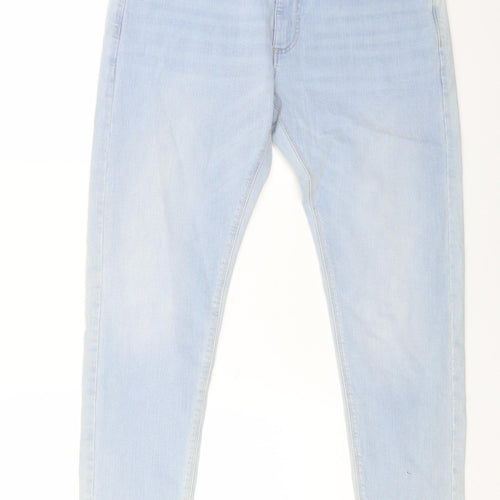 Marks and Spencer Mens Blue Cotton Skinny Jeans Size 32 in L31 in Regular Button