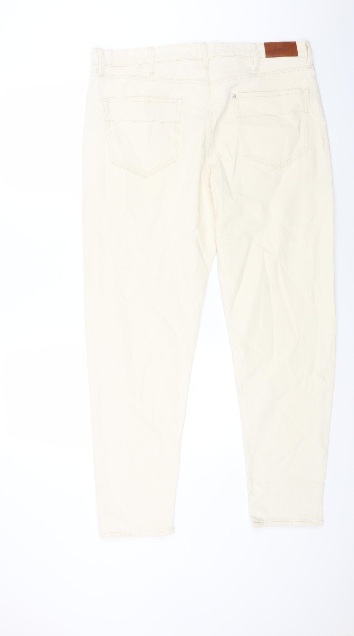 Marks and Spencer Mens Beige Cotton Tapered Jeans Size 40 in L33 in Regular Button