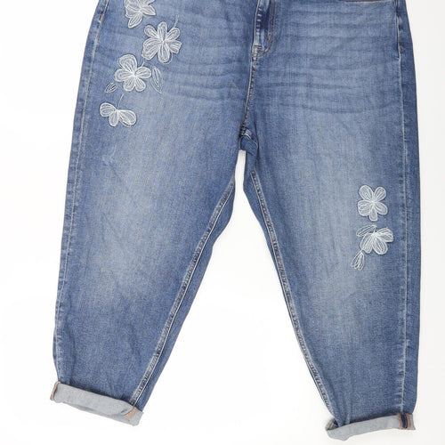 Marks and Spencer Womens Blue Floral Cotton Cropped Jeans Size 20 L23 in Regular Button