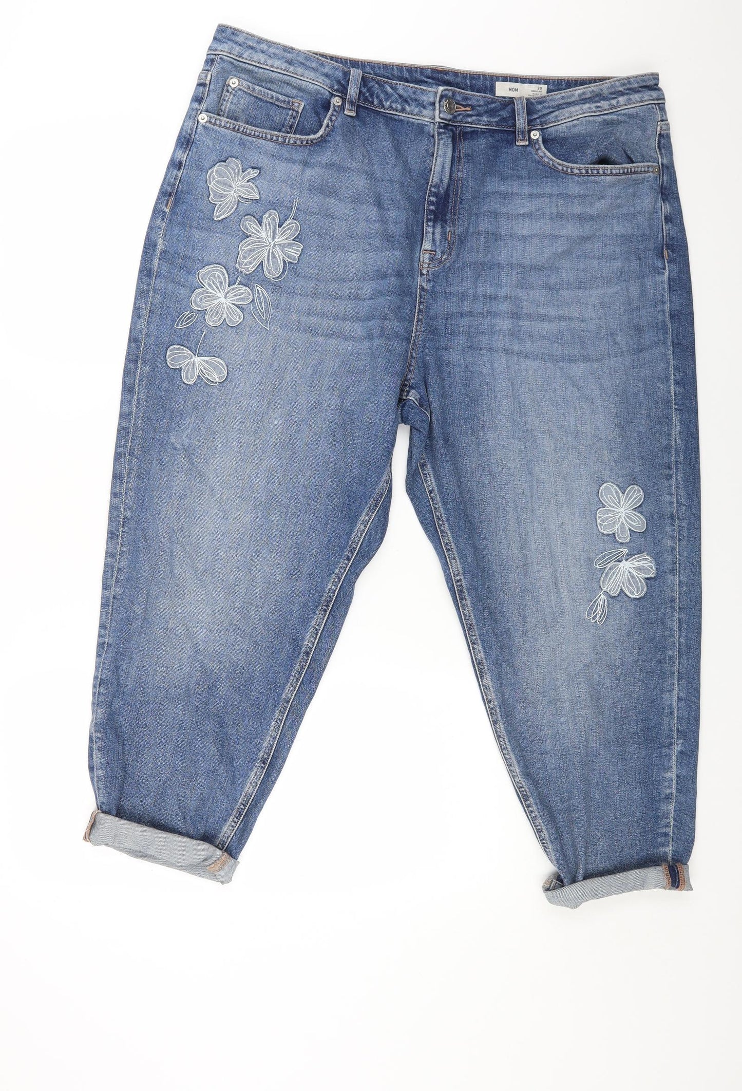 Marks and Spencer Womens Blue Floral Cotton Cropped Jeans Size 20 L23 in Regular Button