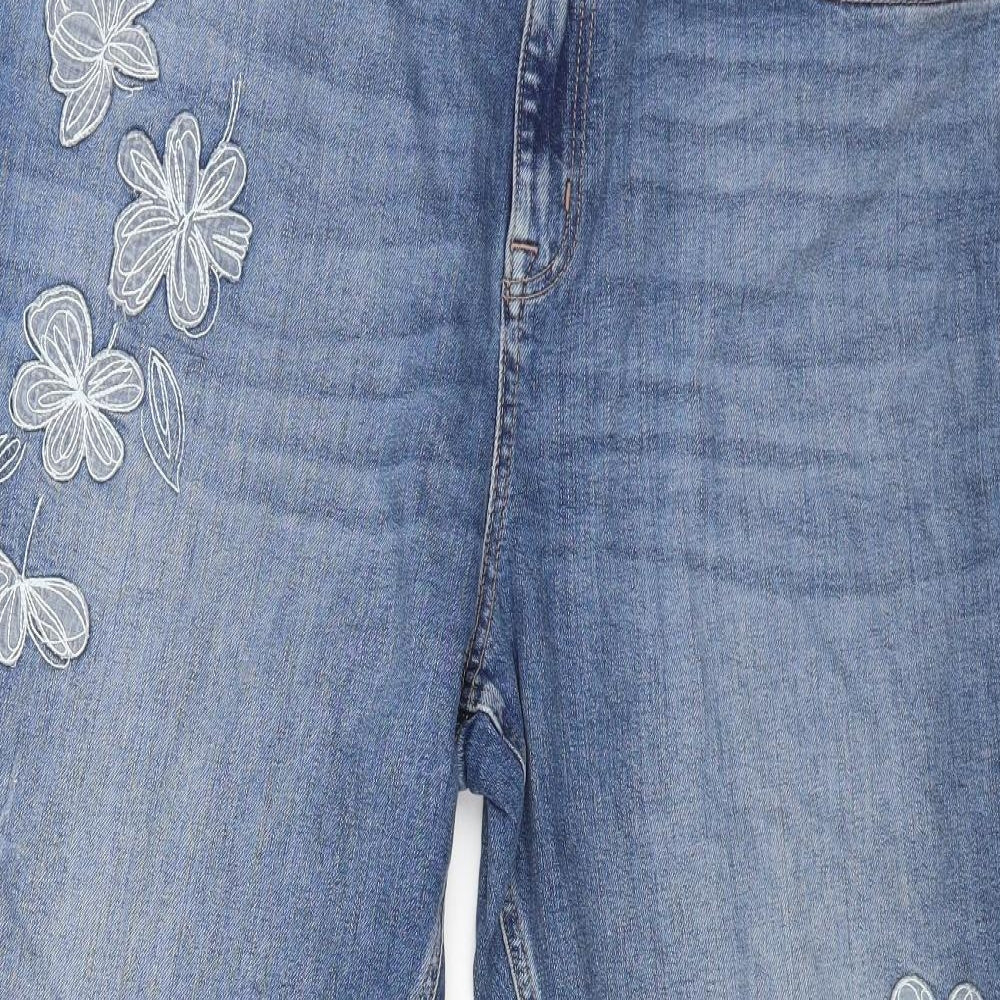 Marks and Spencer Womens Blue Floral Cotton Cropped Jeans Size 20 L23 in Regular Button