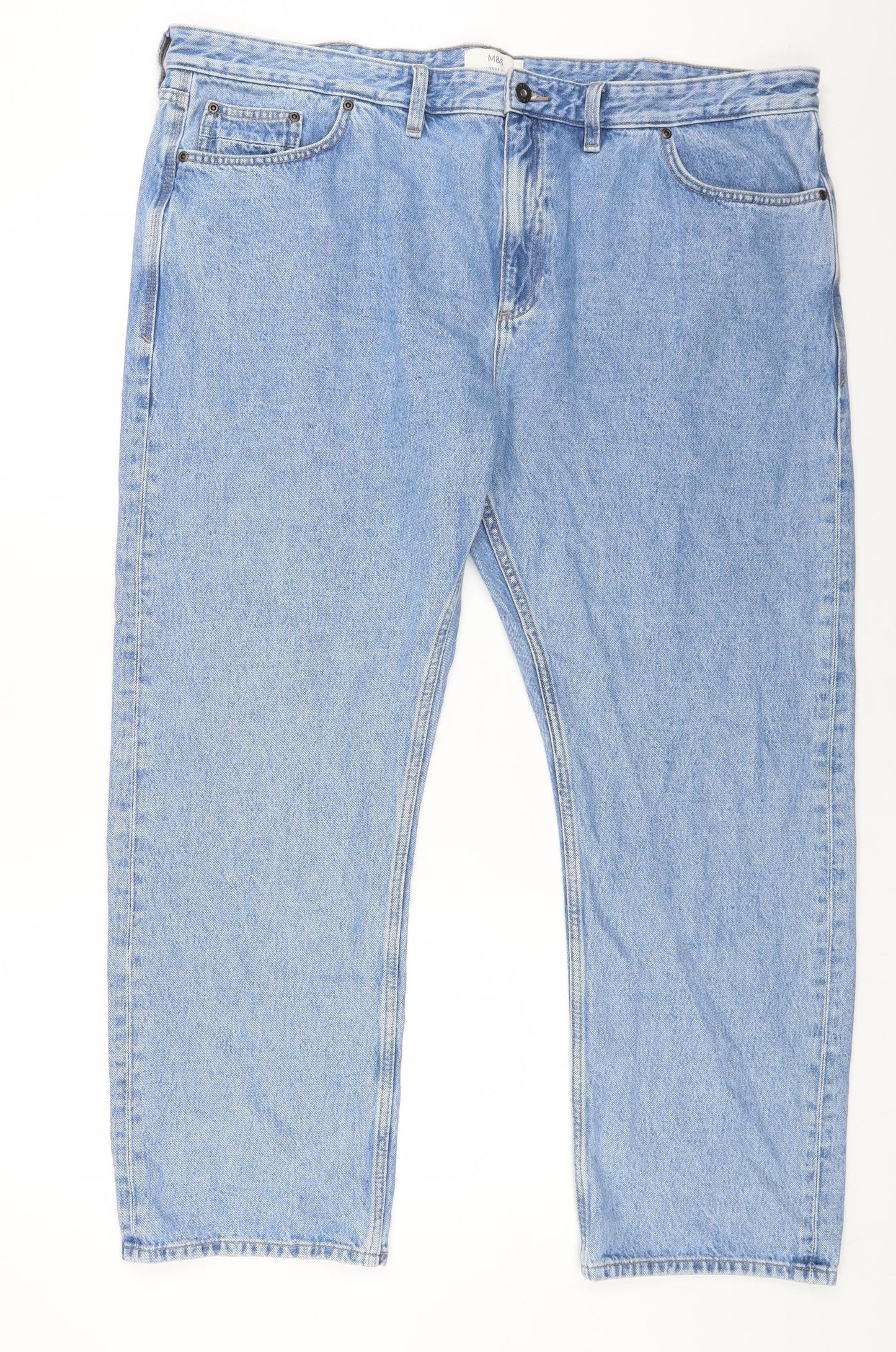 Marks and Spencer Womens Blue Cotton Straight Jeans Size 44 in L31 in Regular Button