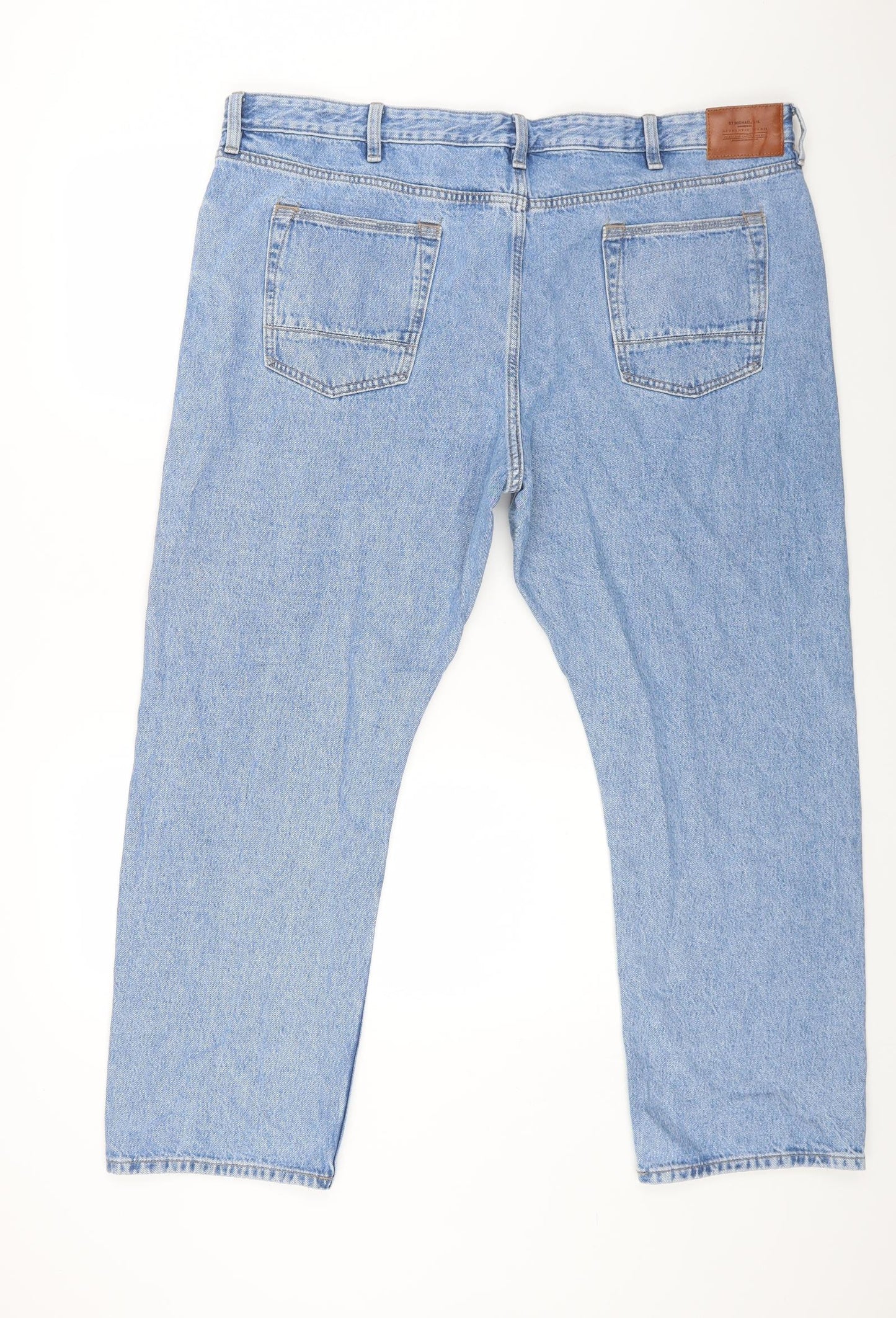 Marks and Spencer Womens Blue Cotton Straight Jeans Size 44 in L31 in Regular Button