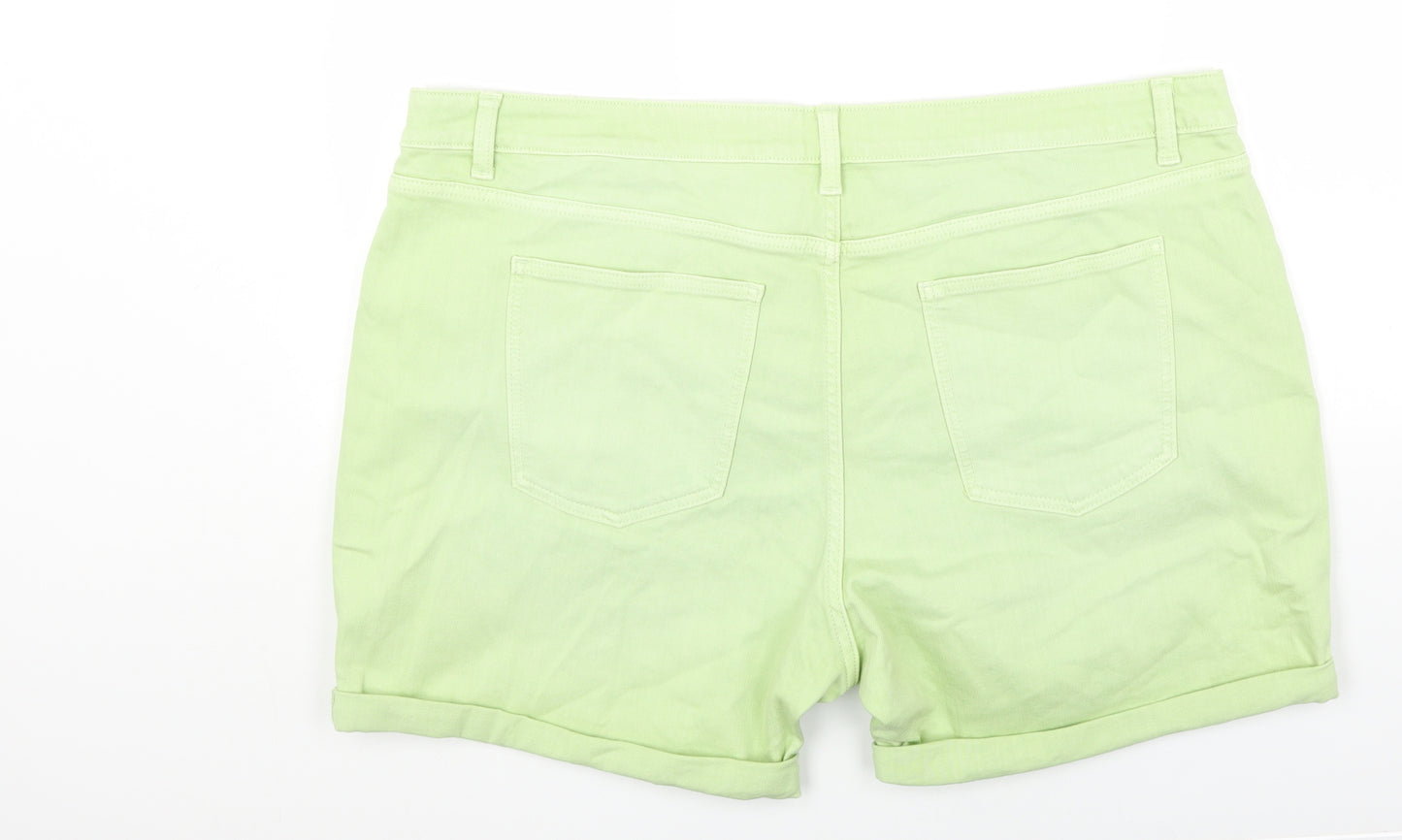 Marks and Spencer Womens Green Cotton Boyfriend Shorts Size 22 Regular Button