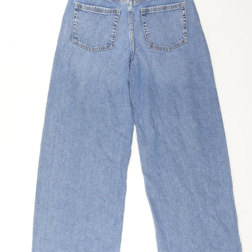 Per Una Womens Blue Cotton Wide-Leg Jeans Size 8 L28 in Regular Button