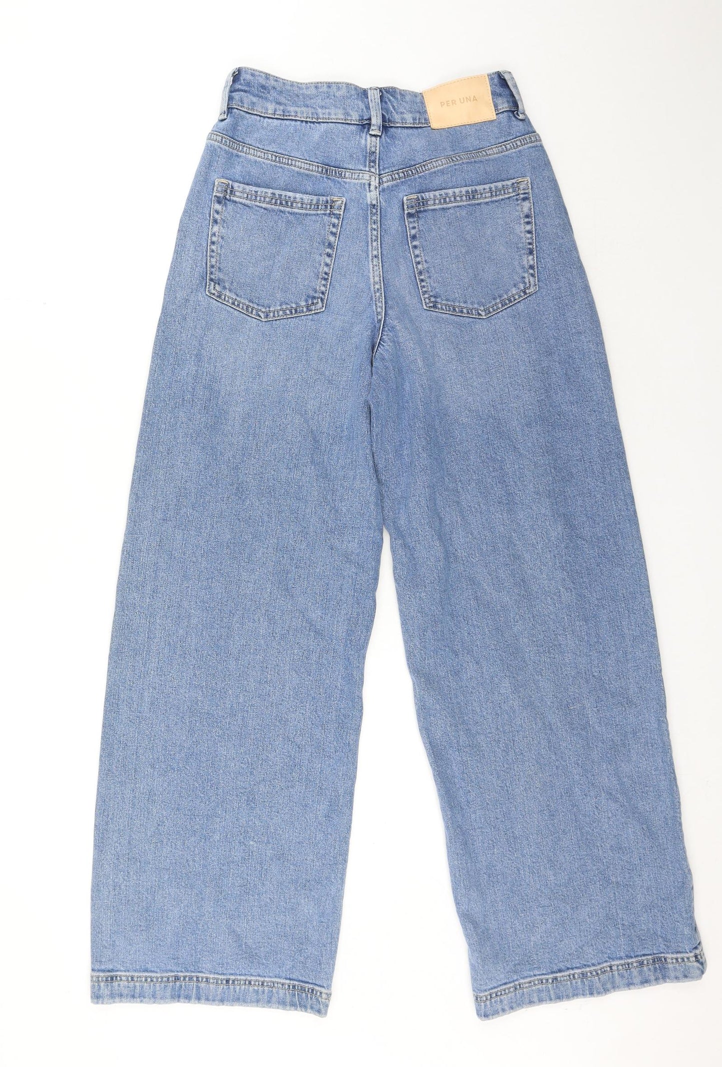 Per Una Womens Blue Cotton Wide-Leg Jeans Size 8 L28 in Regular Button