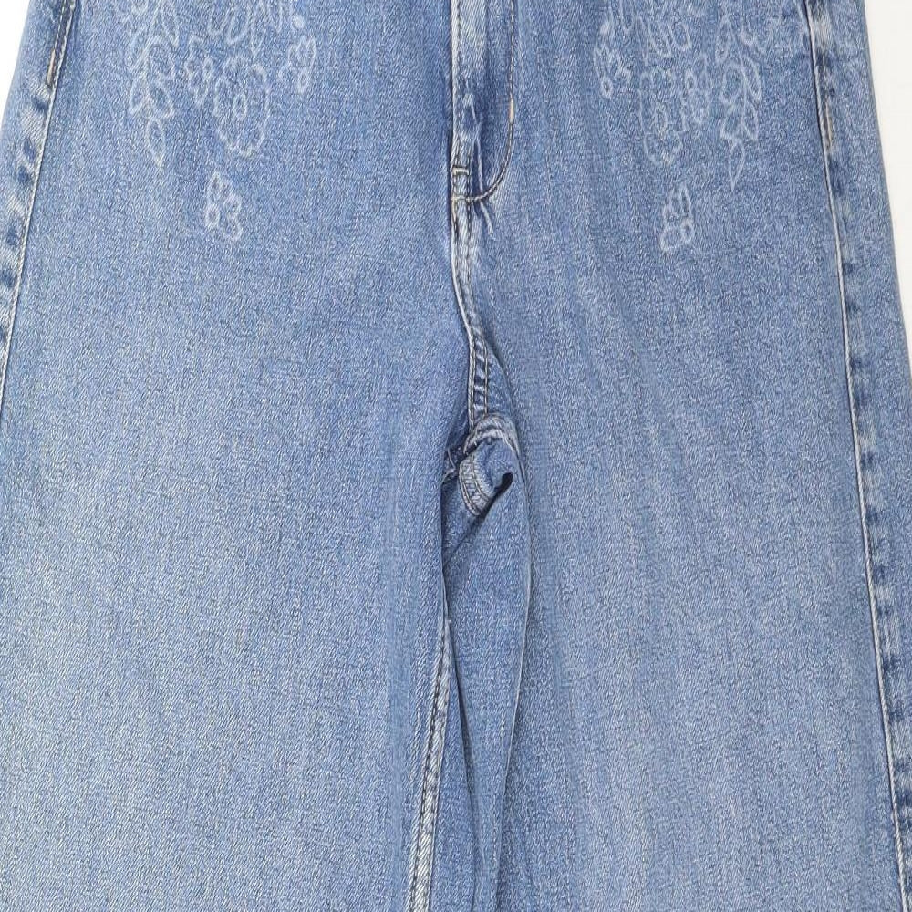 Per Una Womens Blue Cotton Wide-Leg Jeans Size 8 L28 in Regular Button