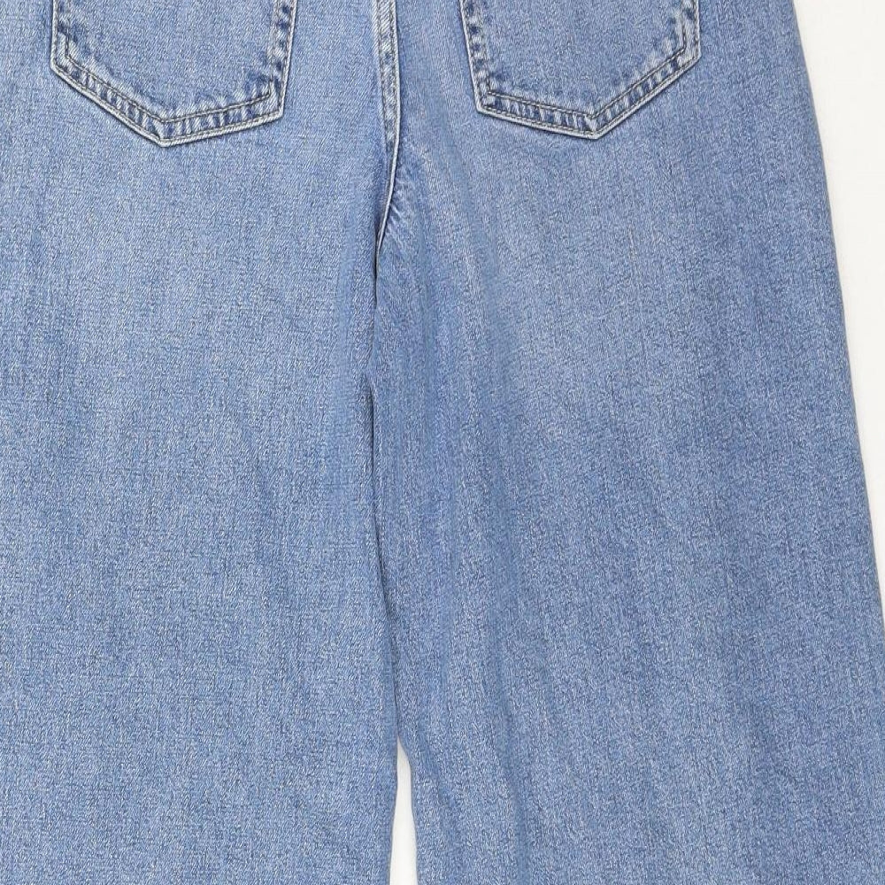 Per Una Womens Blue Cotton Wide-Leg Jeans Size 8 L28 in Regular Button