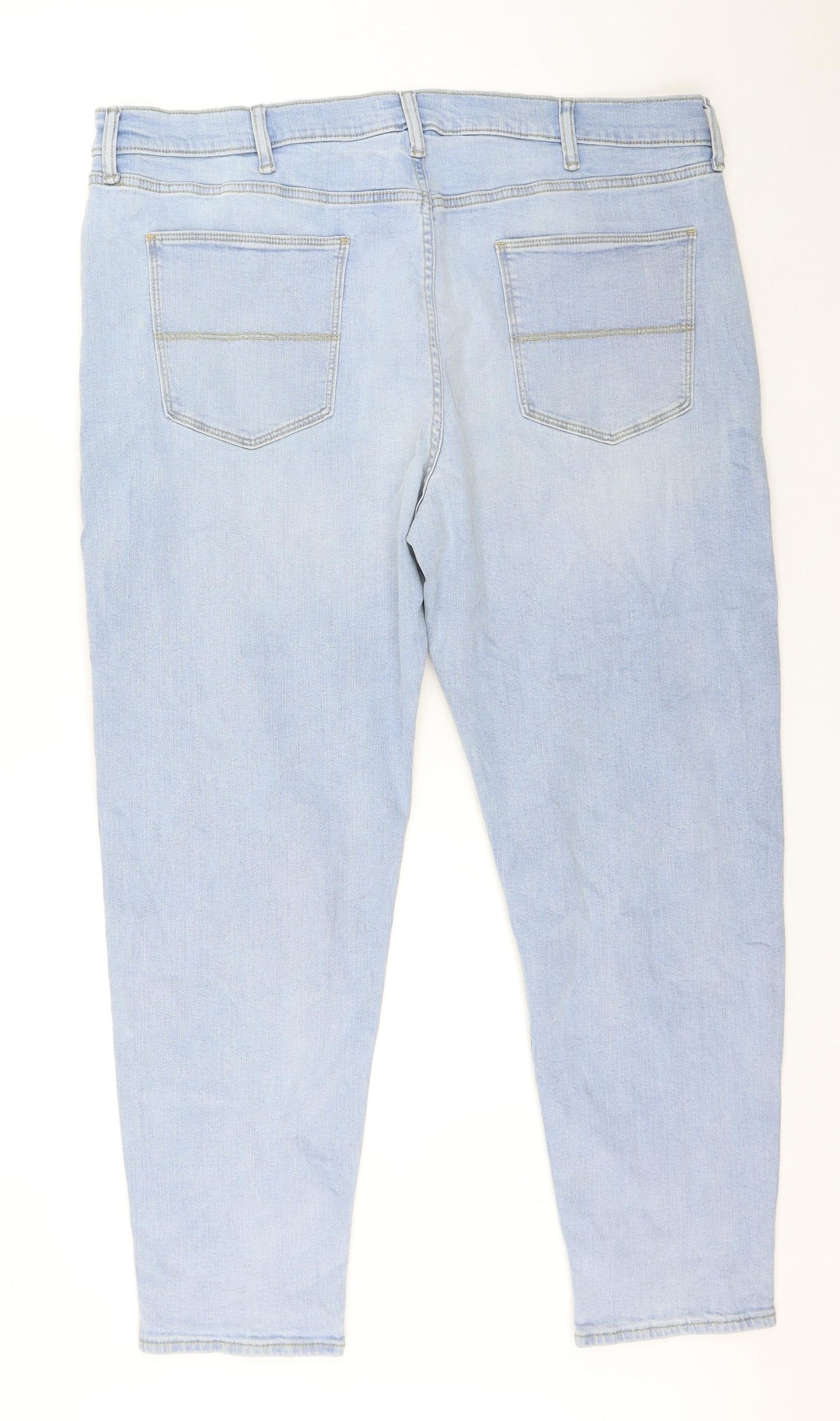 Marks and Spencer Mens Blue Cotton Tapered Jeans Size 40 in L31 in Regular Button