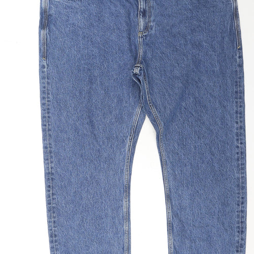 Marks and Spencer Mens Blue Cotton Straight Jeans Size 44 in L31 in Regular Button