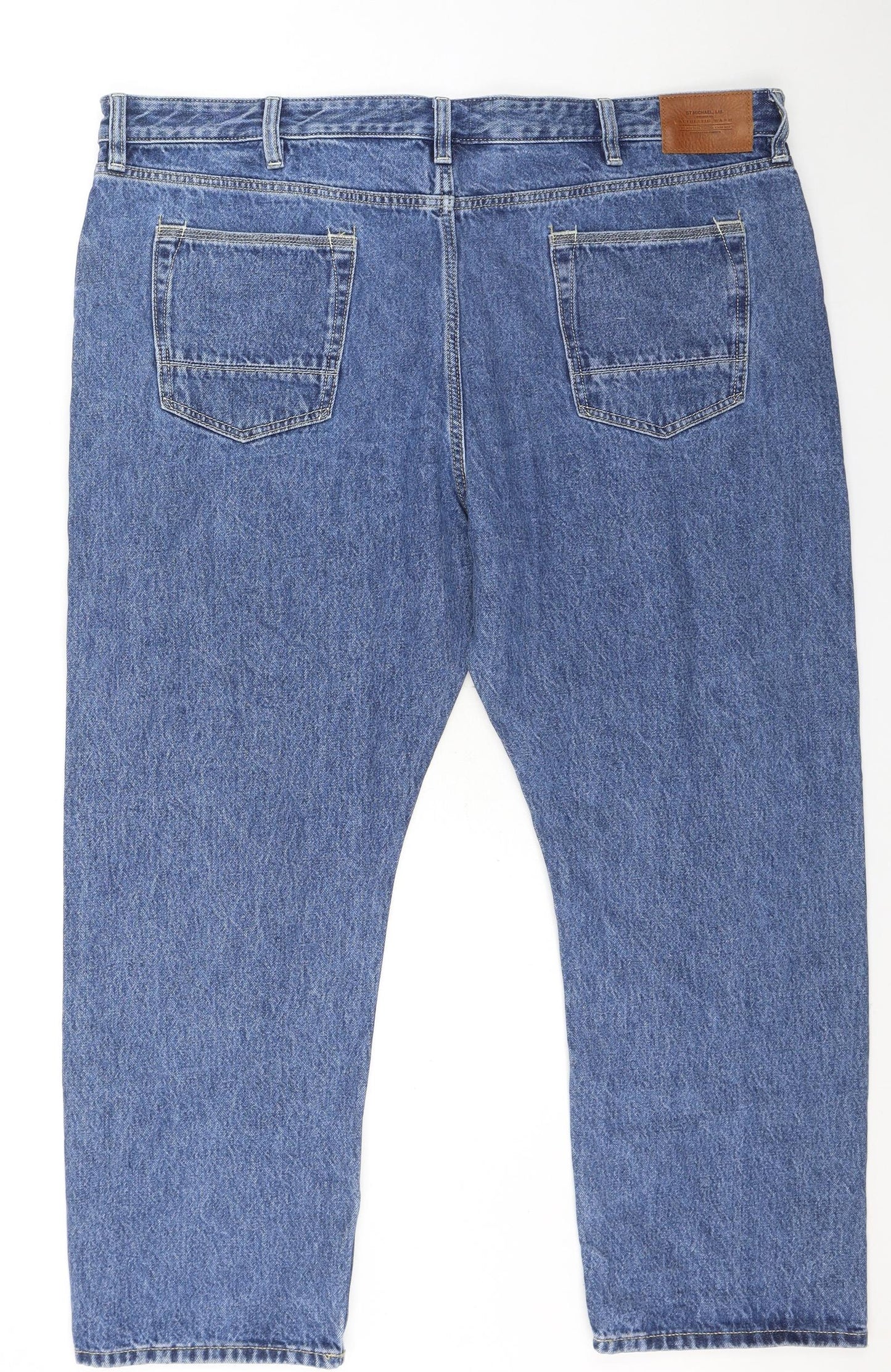 Marks and Spencer Mens Blue Cotton Straight Jeans Size 44 in L31 in Regular Button