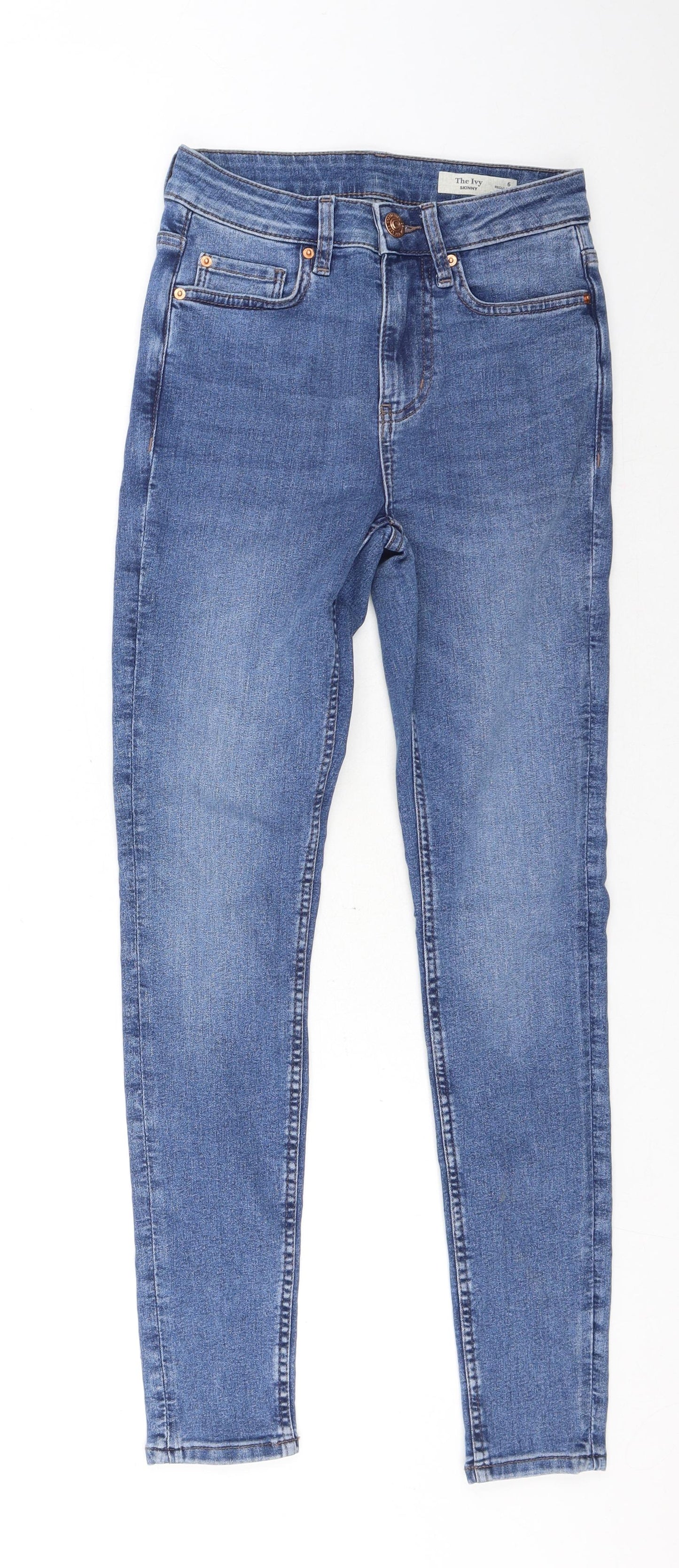 Marks and Spencer Womens Blue Cotton Skinny Jeans Size 6 L28 in Regular Button