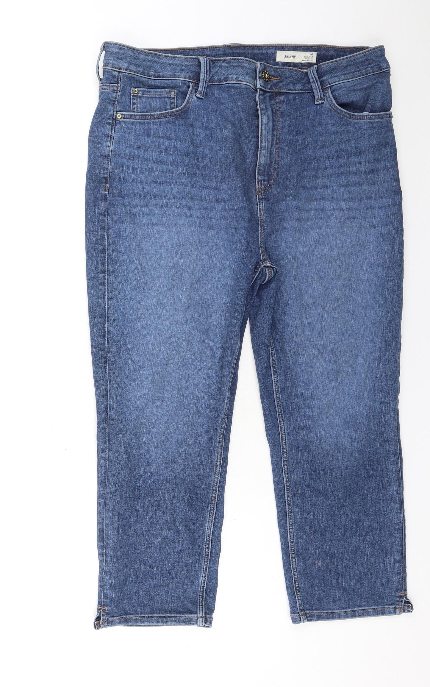 Marks and Spencer Womens Blue Cotton Cropped Jeans Size 16 L21 in Regular Button