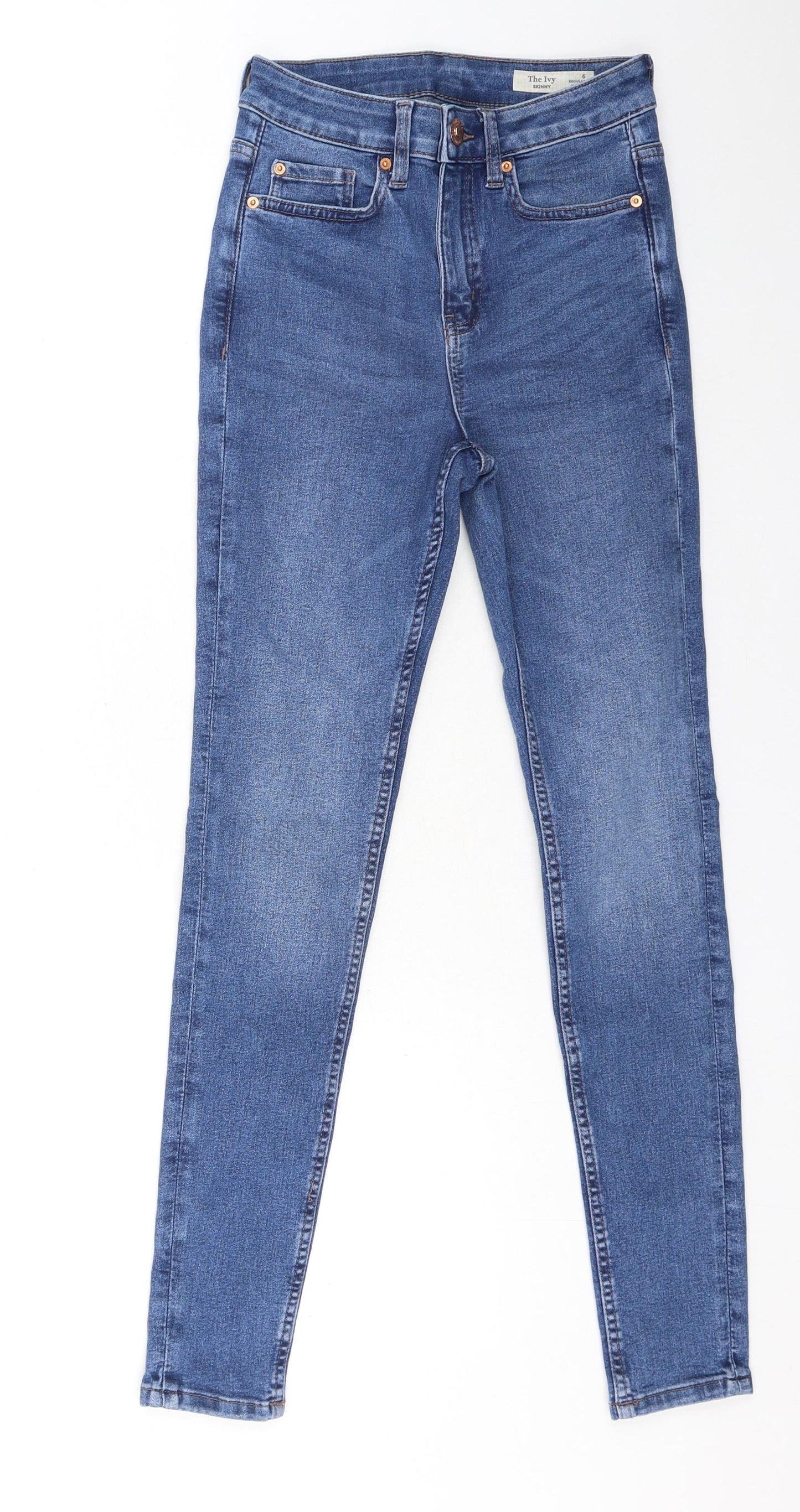 Marks and Spencer Womens Blue Cotton Skinny Jeans Size 6 L28 in Regular Button