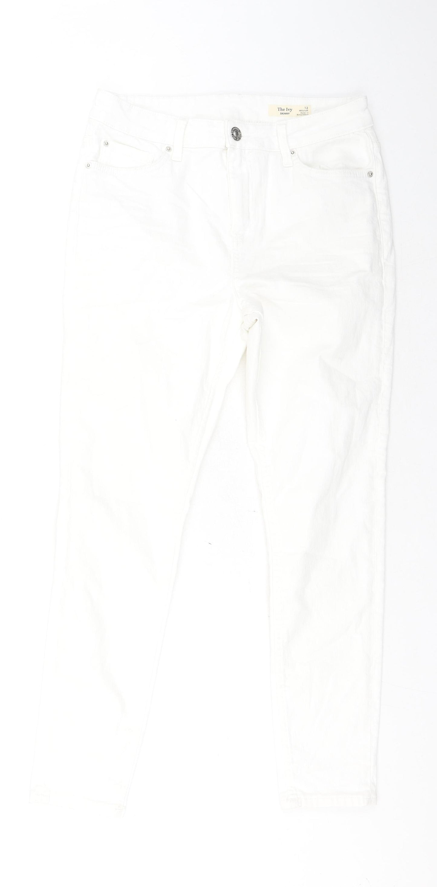 Marks and Spencer Womens White Cotton Straight Jeans Size 12 L27 in Regular Button