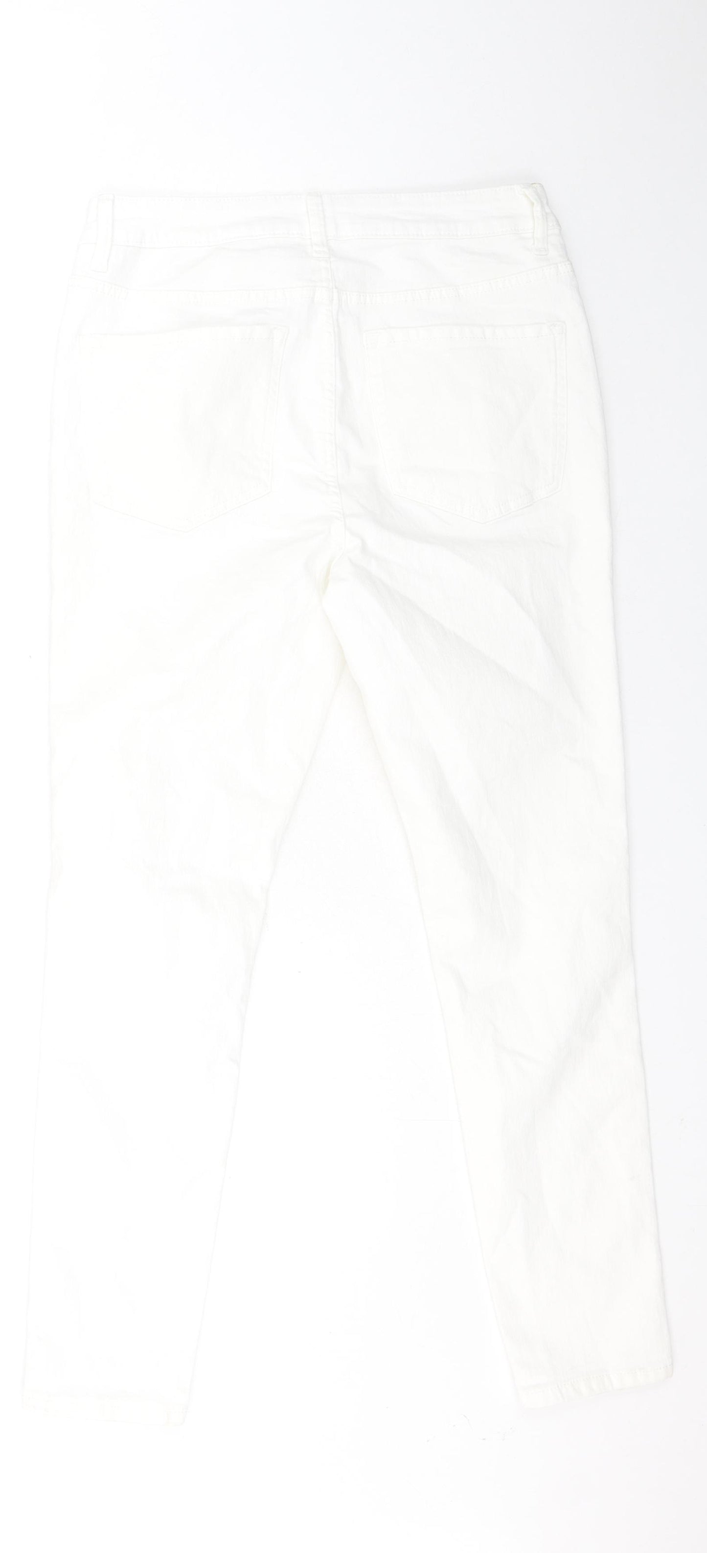Marks and Spencer Womens White Cotton Straight Jeans Size 12 L27 in Regular Button