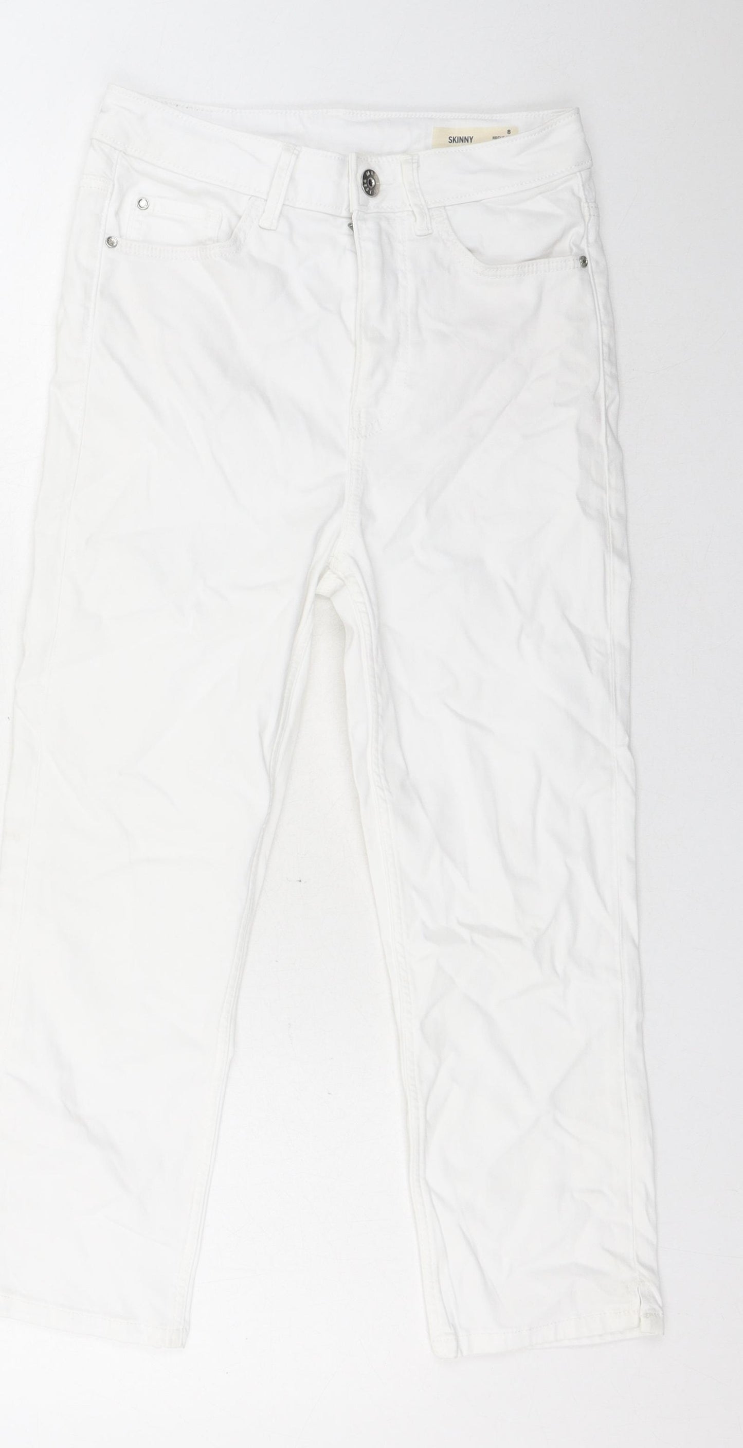Marks and Spencer Womens White Cotton Straight Jeans Size 8 L21 in Regular Button