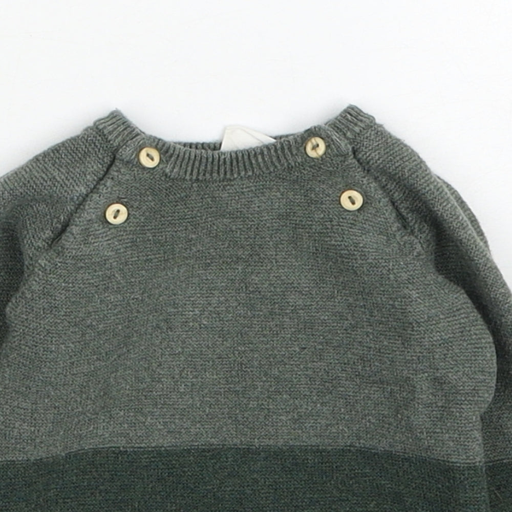 H&M Boys Green Cotton Pullover Jumper Size 0-3 Months Button