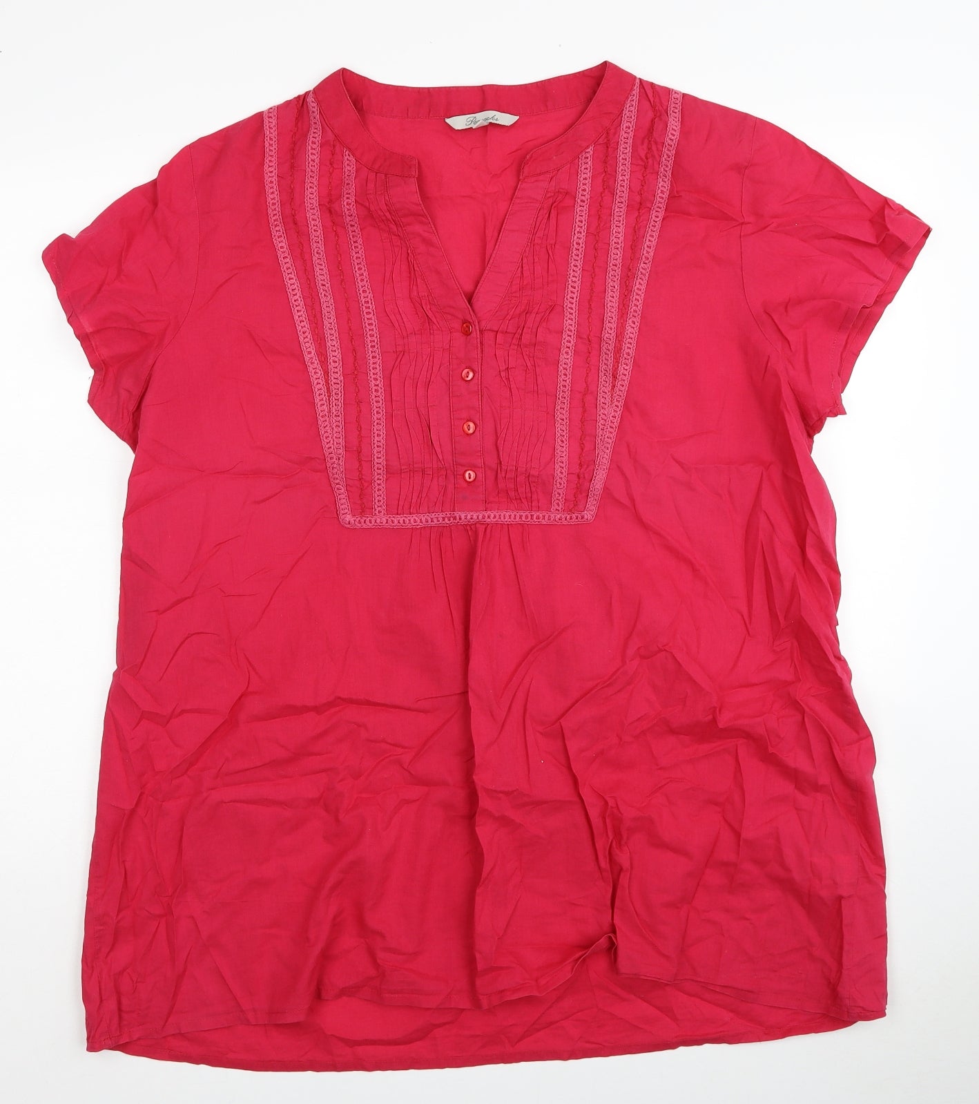 Peacocks Womens Pink Cotton Basic Blouse Size 20 V-Neck