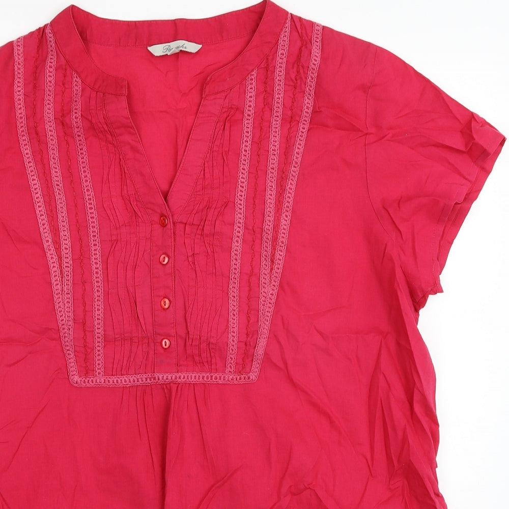 Peacocks Womens Pink Cotton Basic Blouse Size 20 V-Neck
