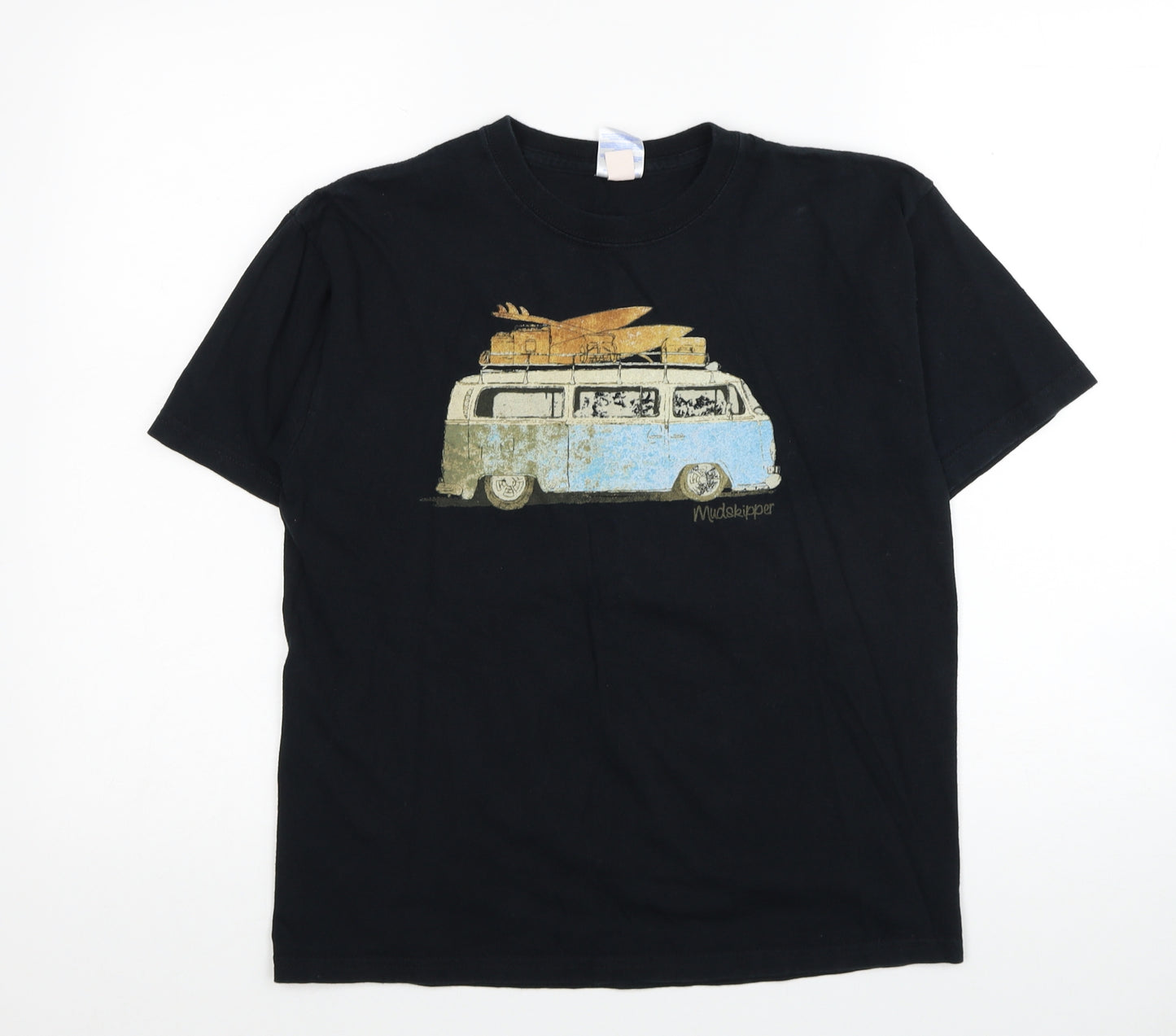 Gildan Boys Black Cotton Basic T-Shirt Size L Round Neck Pullover - Campervan