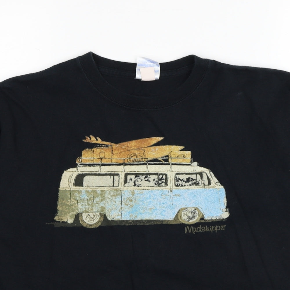 Gildan Boys Black Cotton Basic T-Shirt Size L Round Neck Pullover - Campervan