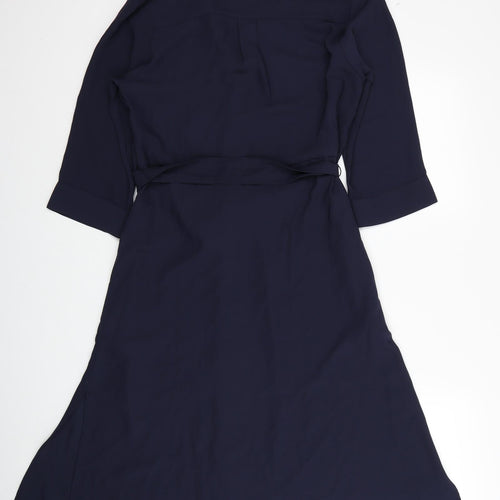 H&M Womens Blue Polyester Shirt Dress Size 10 Collared Button