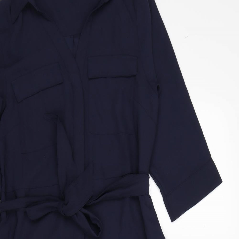 H&M Womens Blue Polyester Shirt Dress Size 10 Collared Button