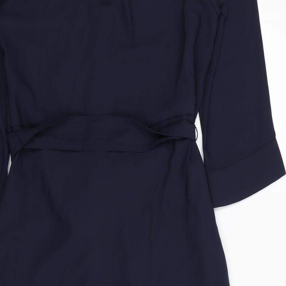 H&M Womens Blue Polyester Shirt Dress Size 10 Collared Button