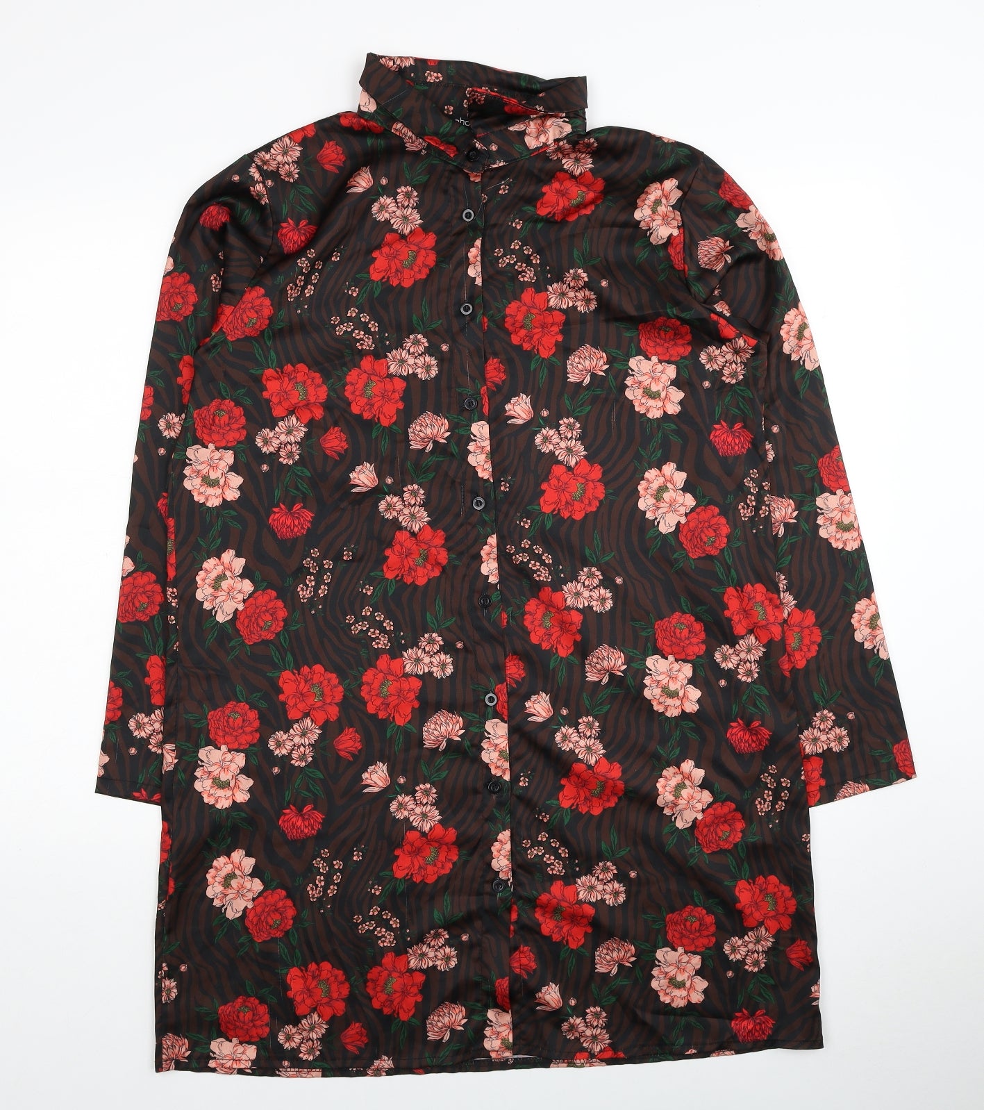 Boohoo Womens Multicoloured Floral Polyester Shirt Dress Size 12 Collared Button