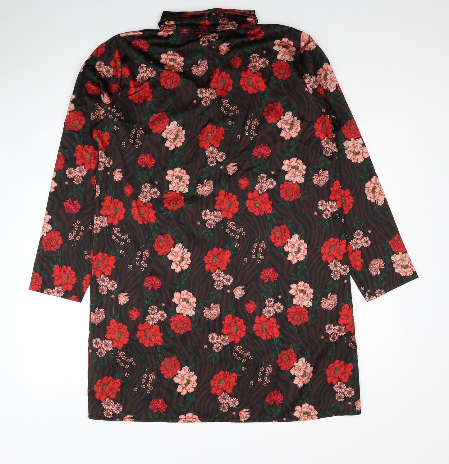 Boohoo Womens Multicoloured Floral Polyester Shirt Dress Size 12 Collared Button