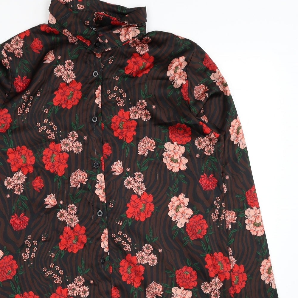 Boohoo Womens Multicoloured Floral Polyester Shirt Dress Size 12 Collared Button
