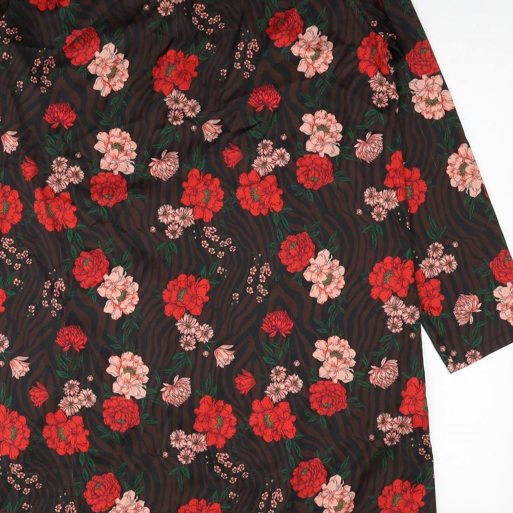 Boohoo Womens Multicoloured Floral Polyester Shirt Dress Size 12 Collared Button