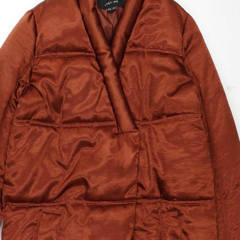 Lost Ink Womens Brown Quilted Coat Size 10 Snap