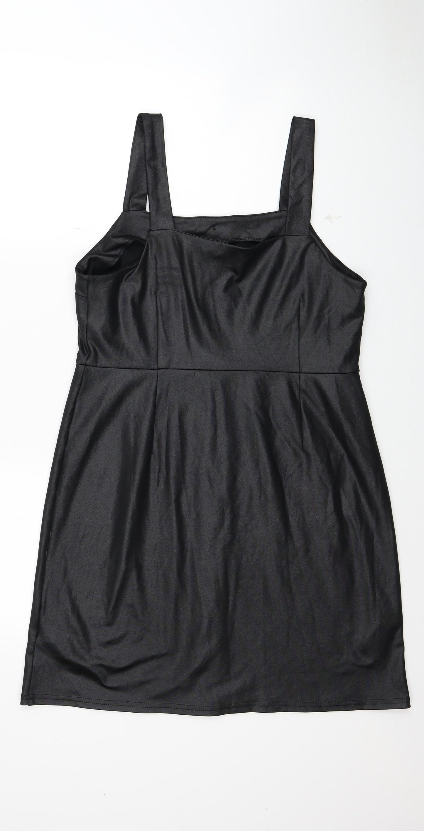 New Look Womens Black Polyester Tank Dress Size 12 Square Neck Button