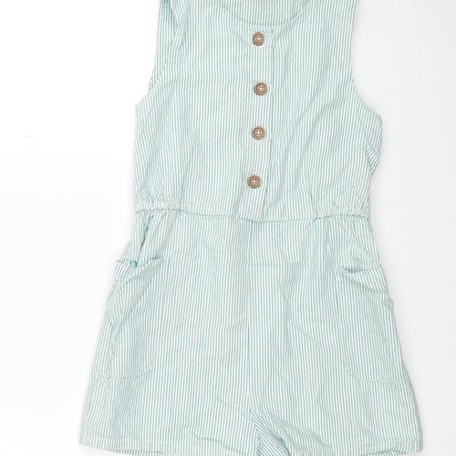 TU Girls Green Cotton Playsuit One-Piece Size 9 Years Button