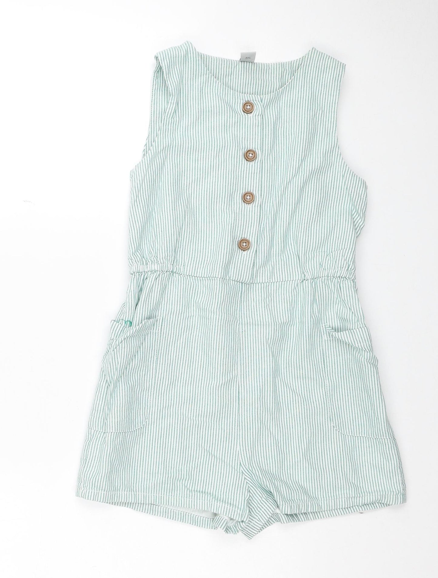 TU Girls Green Cotton Playsuit One-Piece Size 9 Years Button