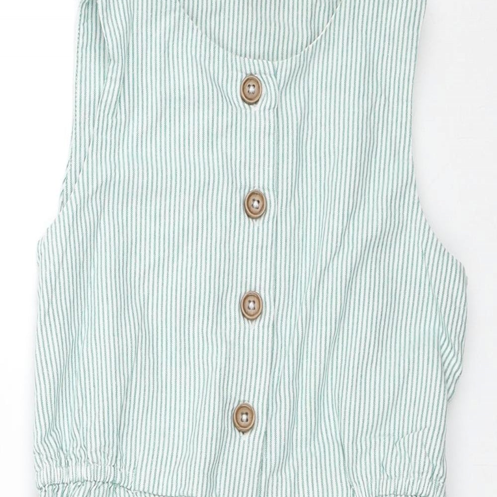 TU Girls Green Cotton Playsuit One-Piece Size 9 Years Button