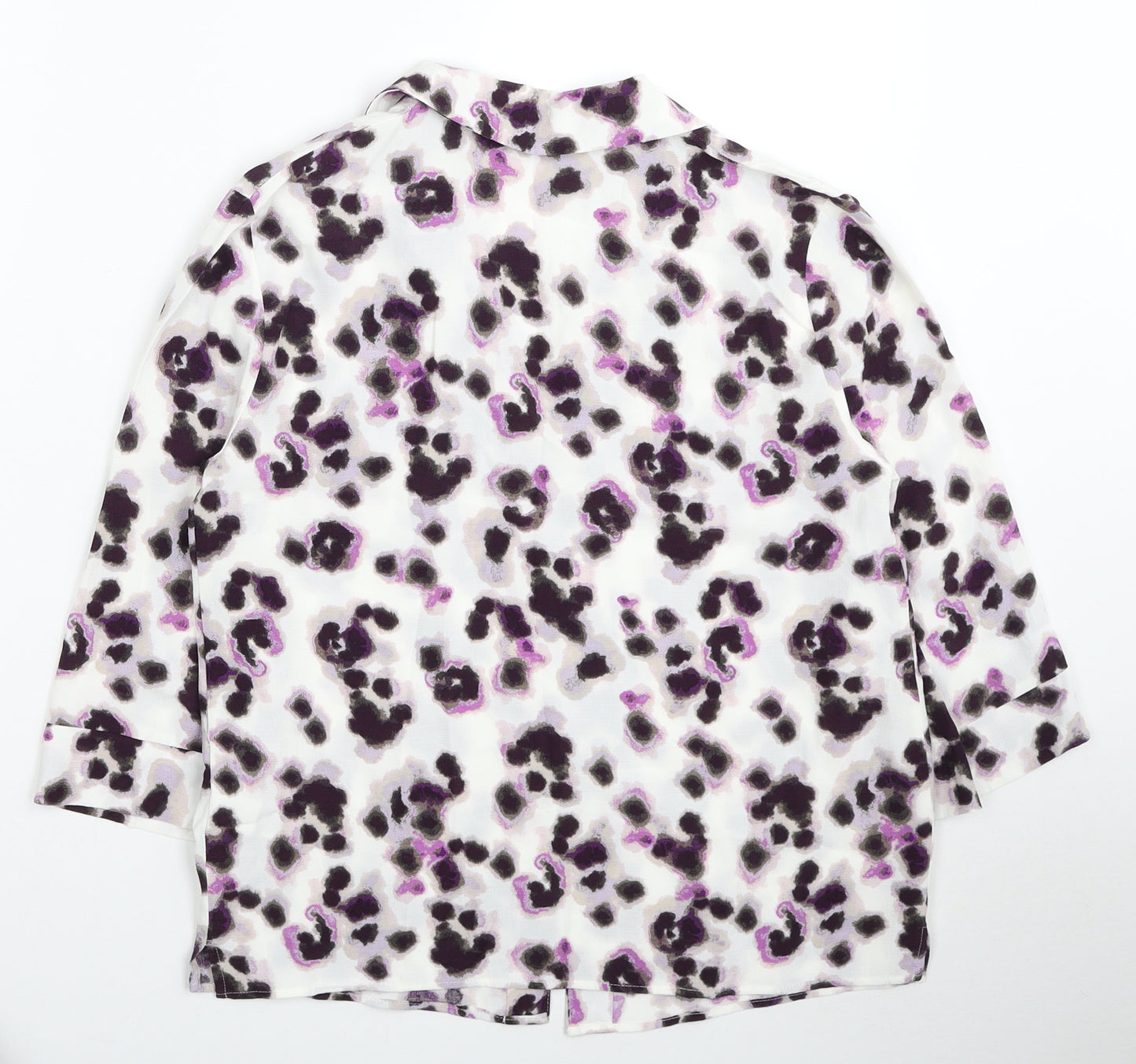 Marks and Spencer Womens Multicoloured Geometric Viscose Basic Button-Up Size 6 V-Neck
