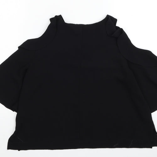 Topshop Womens Black Polyester Cropped Blouse Size 8 Round Neck
