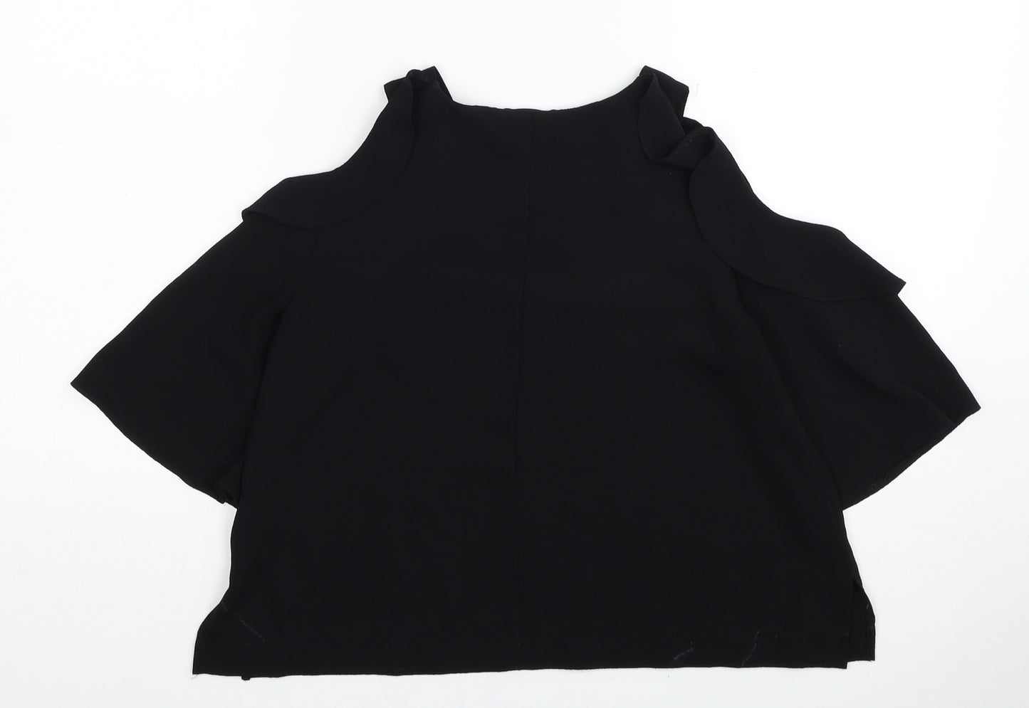 Topshop Womens Black Polyester Cropped Blouse Size 8 Round Neck