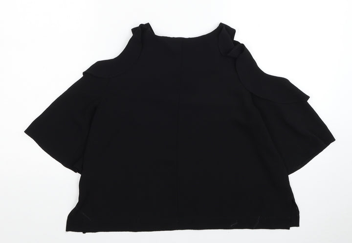 Topshop Womens Black Polyester Cropped Blouse Size 8 Round Neck