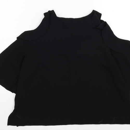 Topshop Womens Black Polyester Cropped Blouse Size 8 Round Neck