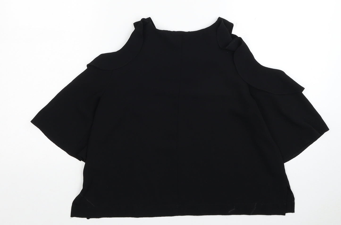Topshop Womens Black Polyester Cropped Blouse Size 8 Round Neck