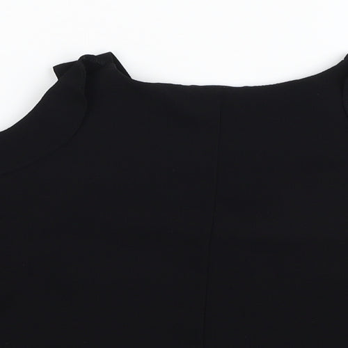 Topshop Womens Black Polyester Cropped Blouse Size 8 Round Neck